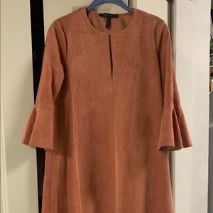 BCBG suede ruffle sleeve swing dress